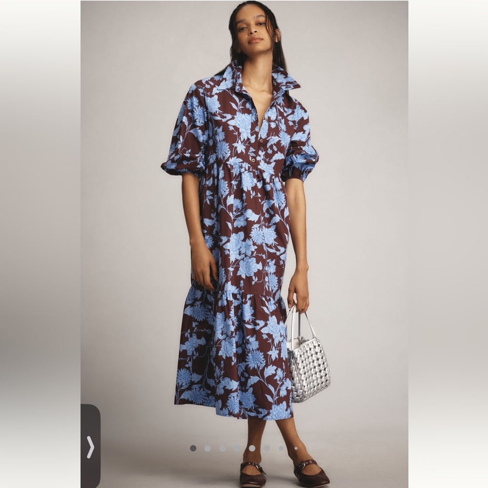 The Bettina Tiered Shirt Dress by Maeve 3X - brown & blue